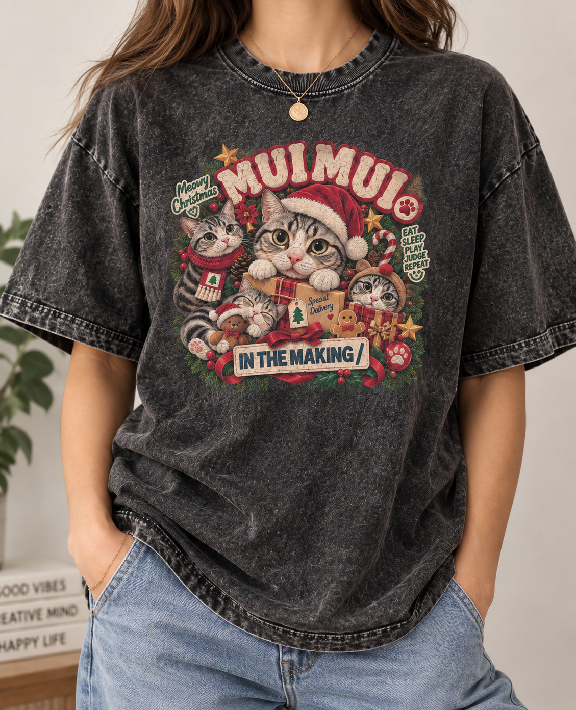 Christmas-themed personalized cat photo T-shirt design by IN THE MAKING in Vancouver